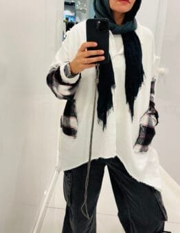 White sweatshirt with wool sleeves